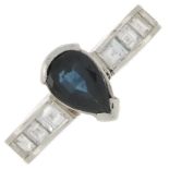 A sapphire and square-shape diamond eternity ring.Sapphire calculated weight 1.14cts,