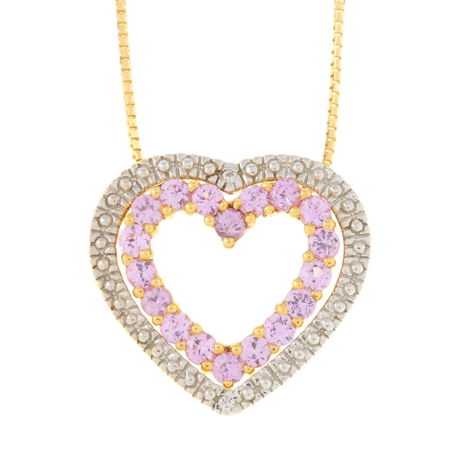 A pink sapphire and brilliant-cut diamond heart pendant,