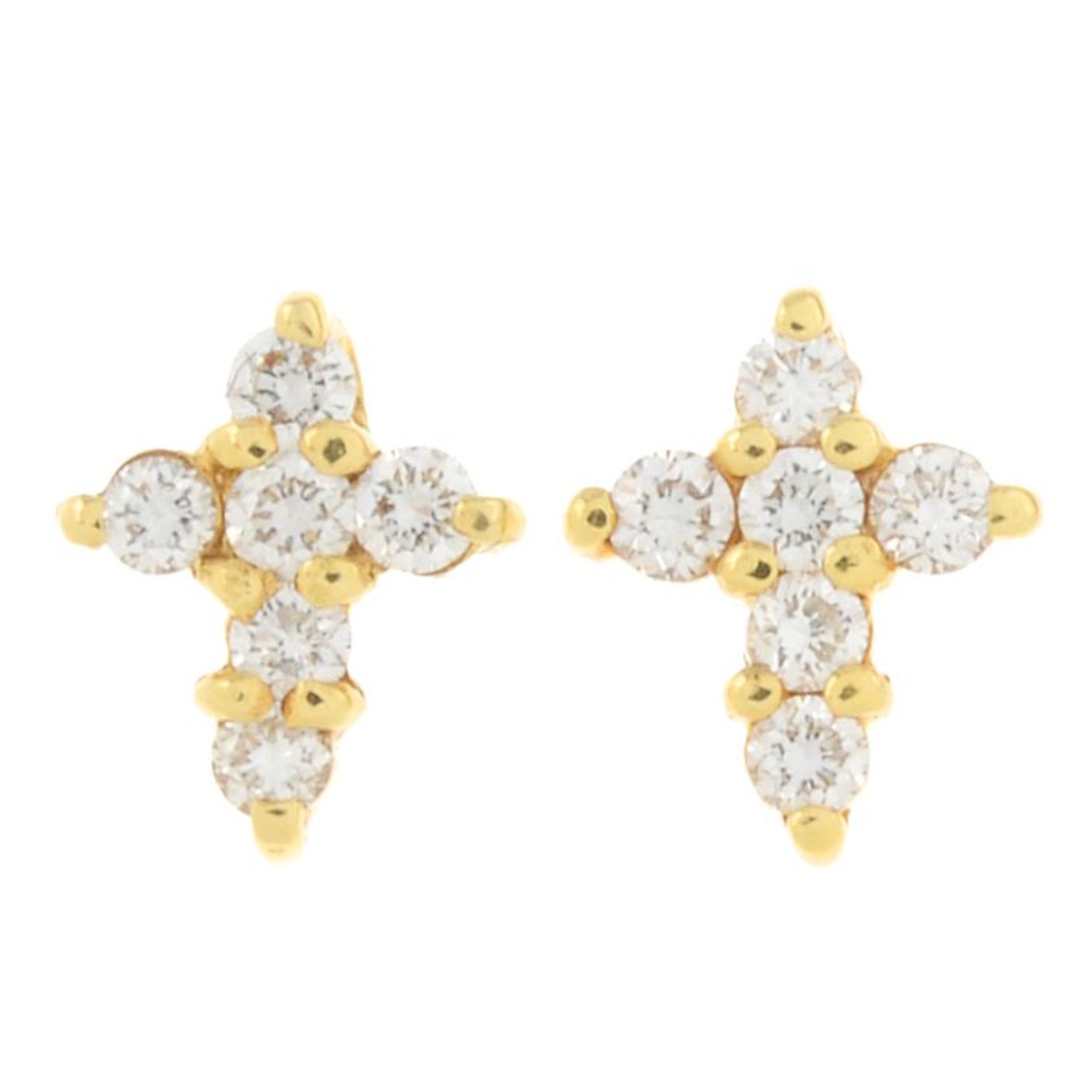 A pair of brilliant-cut diamond cross stud earrings.Total diamond weight 0.23ct.Butterfly backs