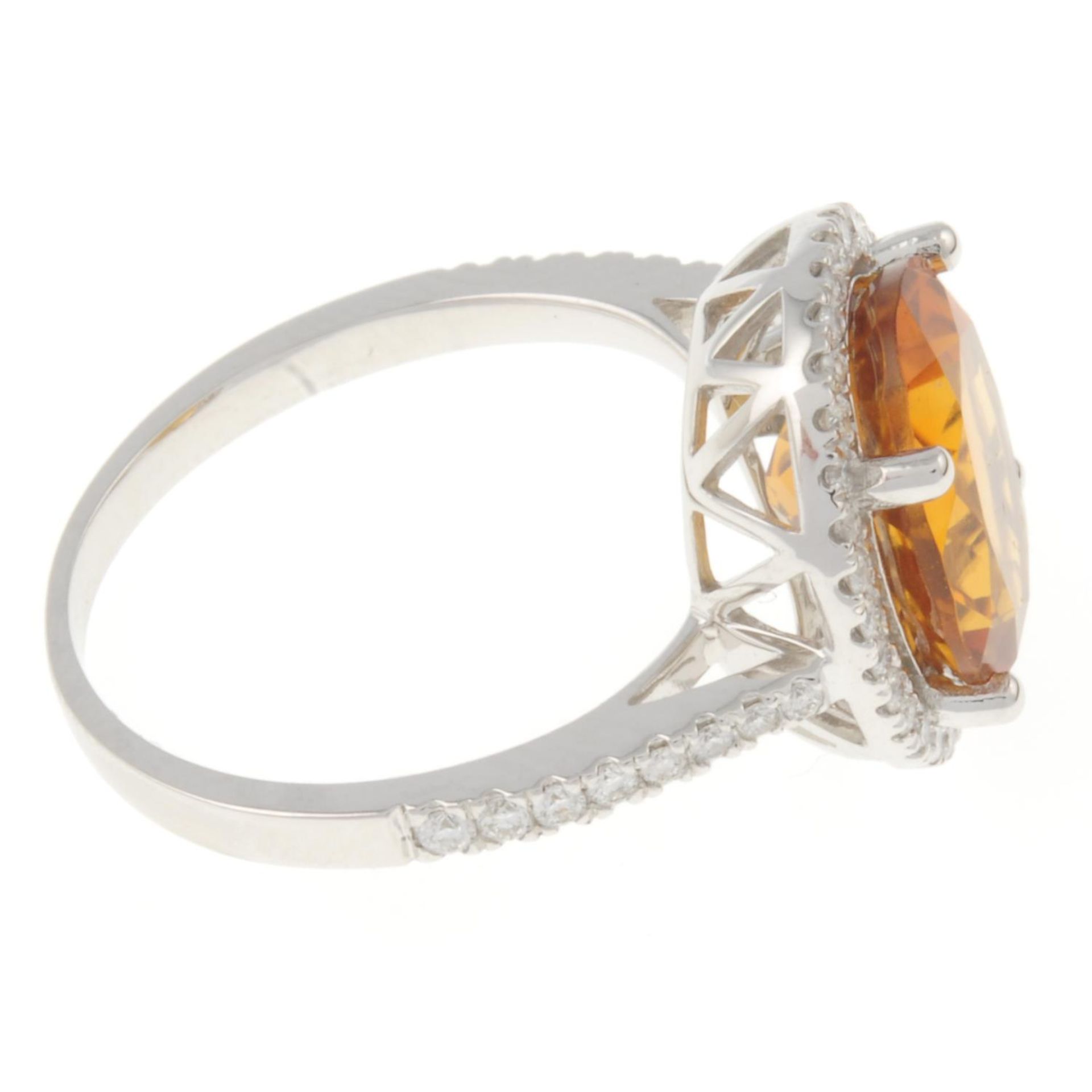 An 18ct gold citrine and brilliant-cut diamond cluster ring.Citrine weight 3.77cts.Total diamond - Image 3 of 4