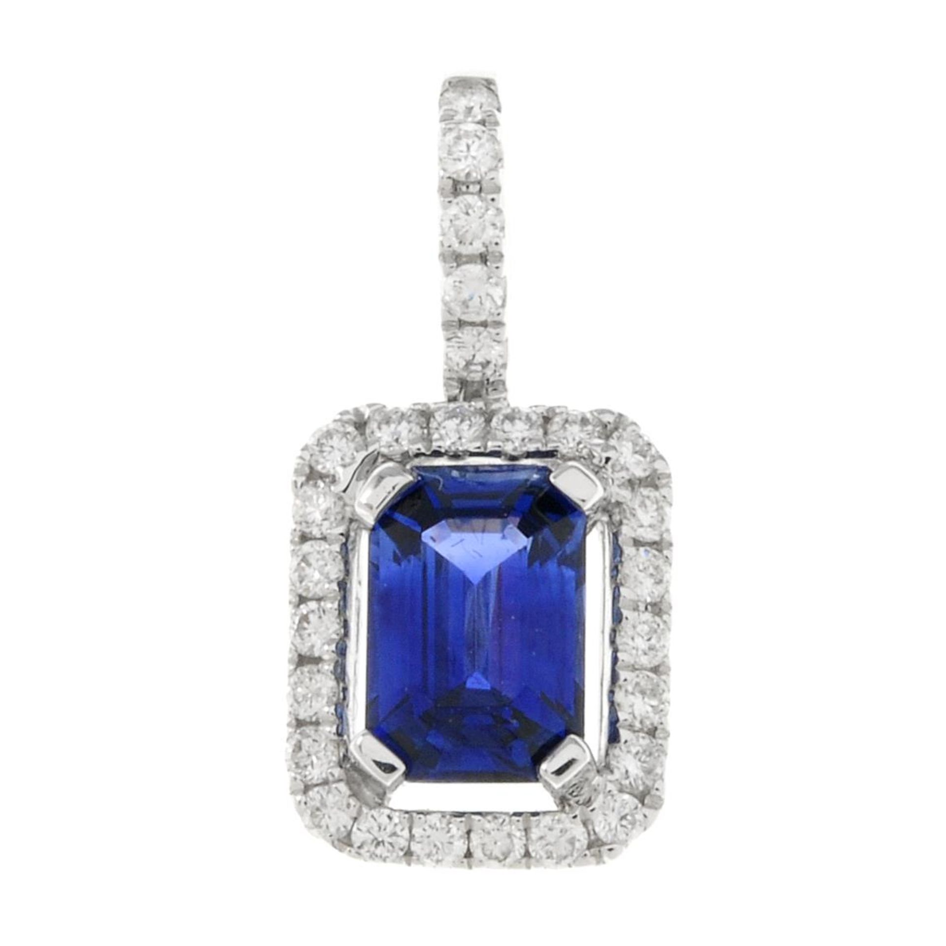 A sapphire and brilliant-cut diamond pendant.Sapphire weight 0.73ct,