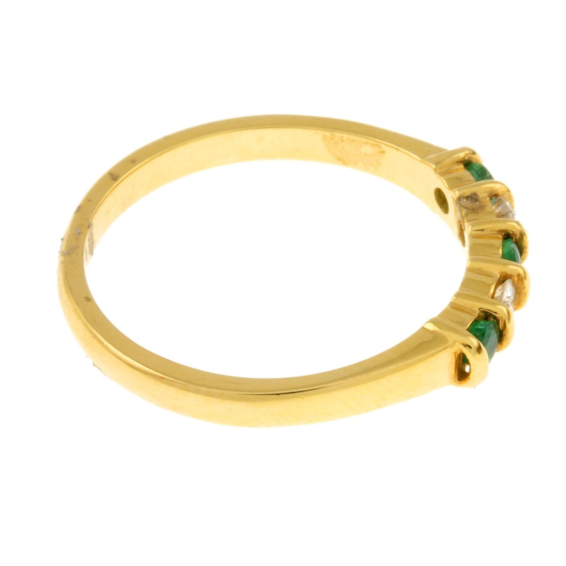 An 18ct gold emerald and brilliant-cut diamond five-stone ring.Estimated total diamond weight - Image 3 of 4