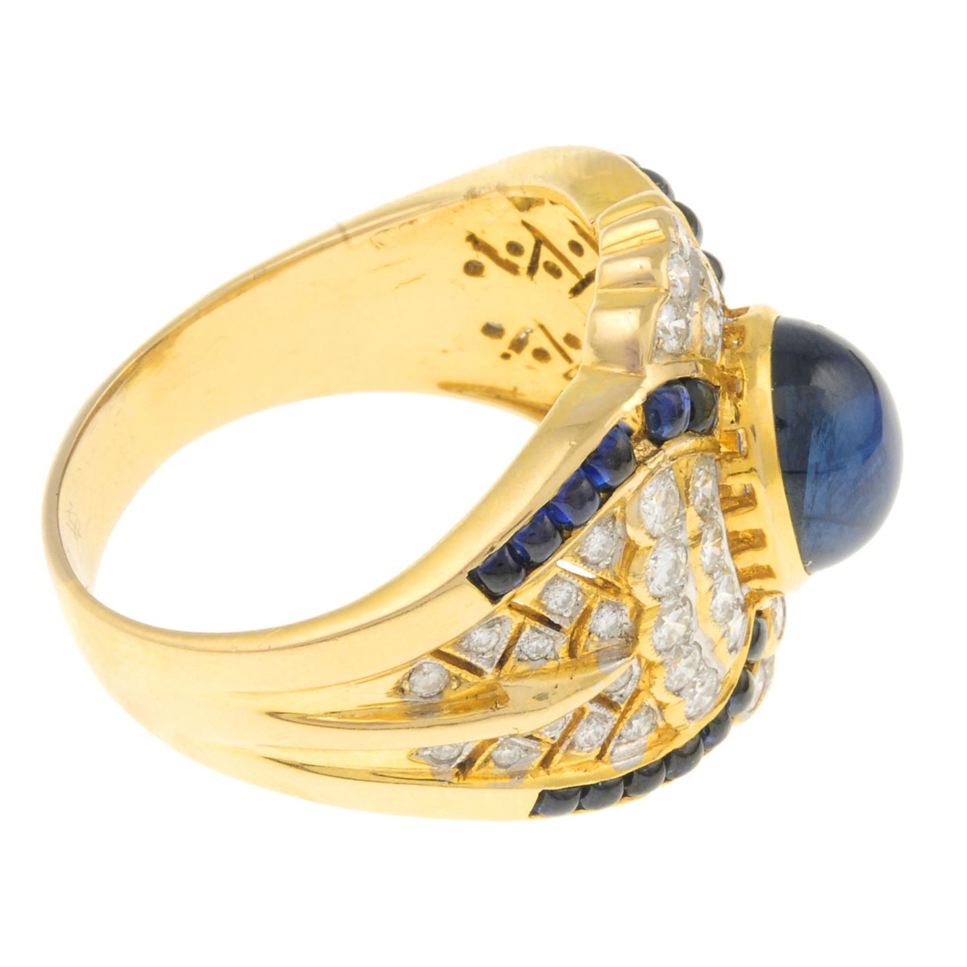 A sapphire cabochon and brilliant-cut diamond dress ring.Principal sapphire calculated weight - Image 3 of 4