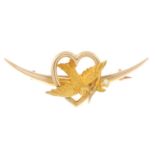 An early 20th century 15ct gold swallow brooch, with split pearl highlight.