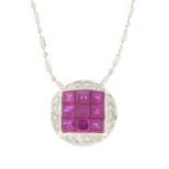 An 18ct gold ruby and brilliant-cut diamond pendant,