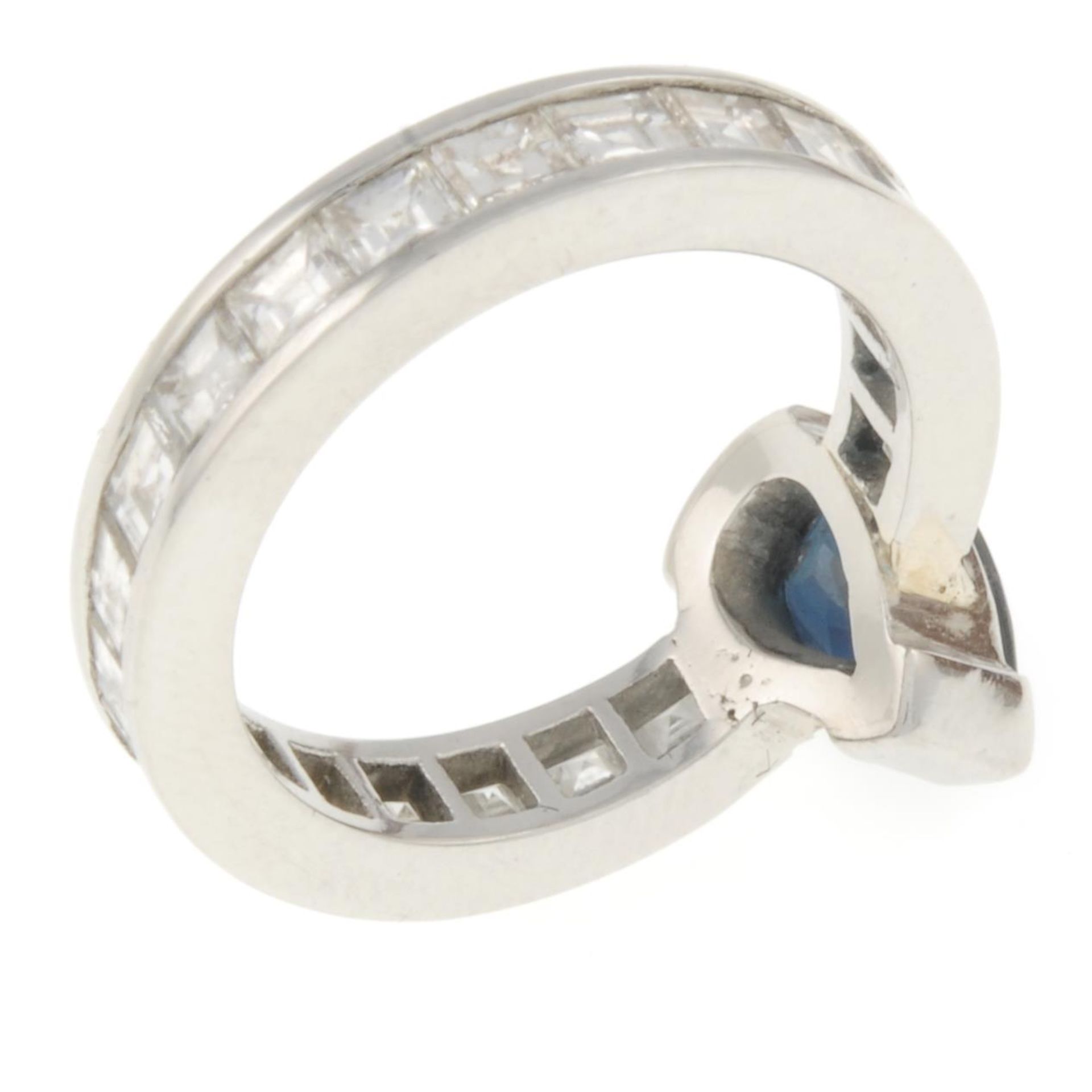 A sapphire and square-shape diamond eternity ring.Sapphire calculated weight 1.14cts, - Image 4 of 4