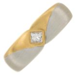 An 18ct bi-colour gold square-shape diamond band ring.Diamond weight 0.15ct,