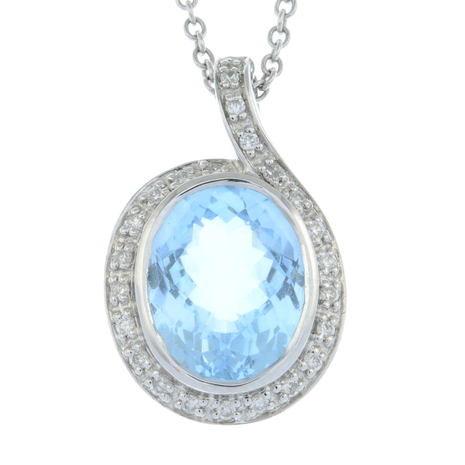 An 18ct gold aquamarine and brilliant-cut diamond pendant,