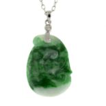 A dyed carved jade and brilliant-cut diamond pendant,
