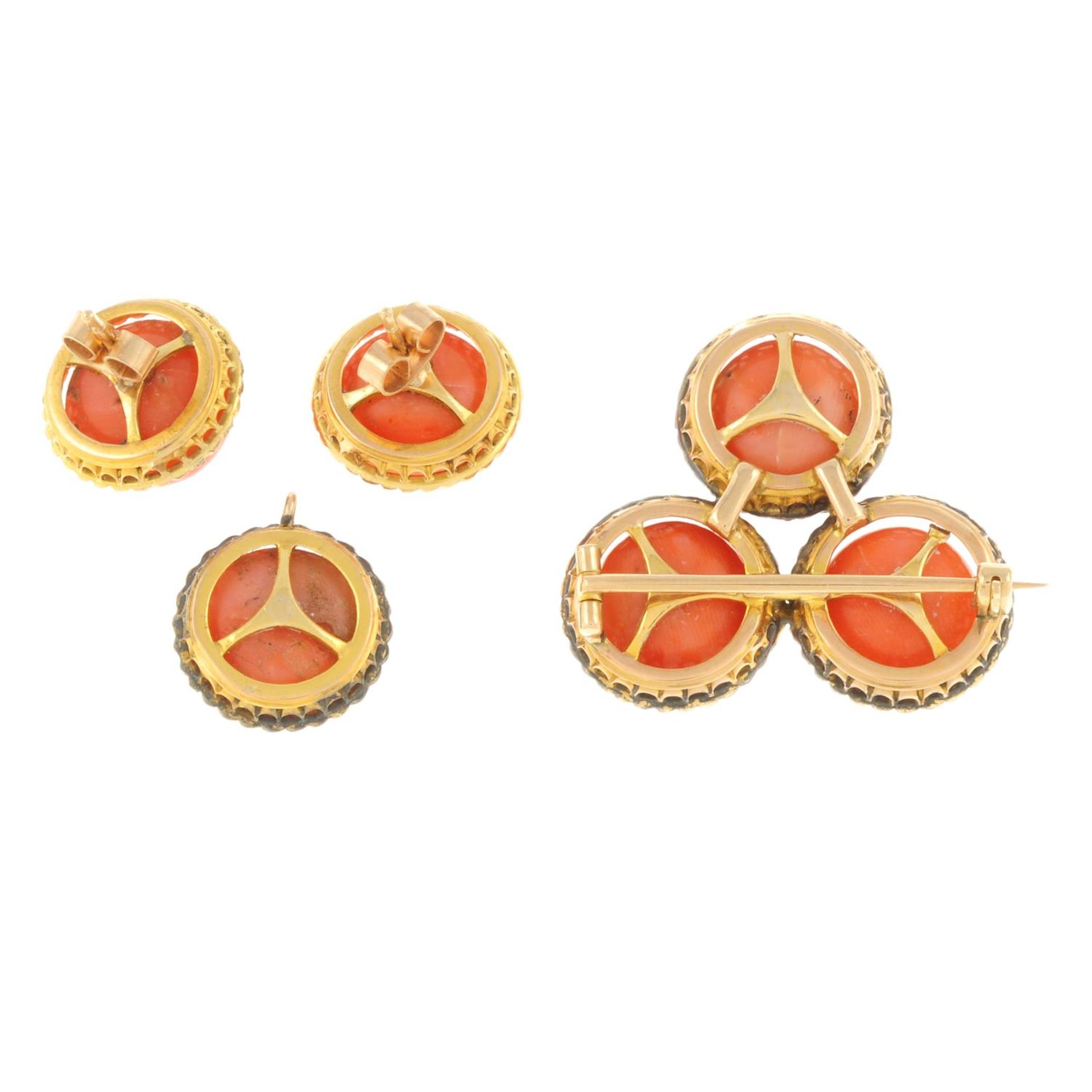 A set of coral and rose-cut diamond jewellery, - Image 2 of 2