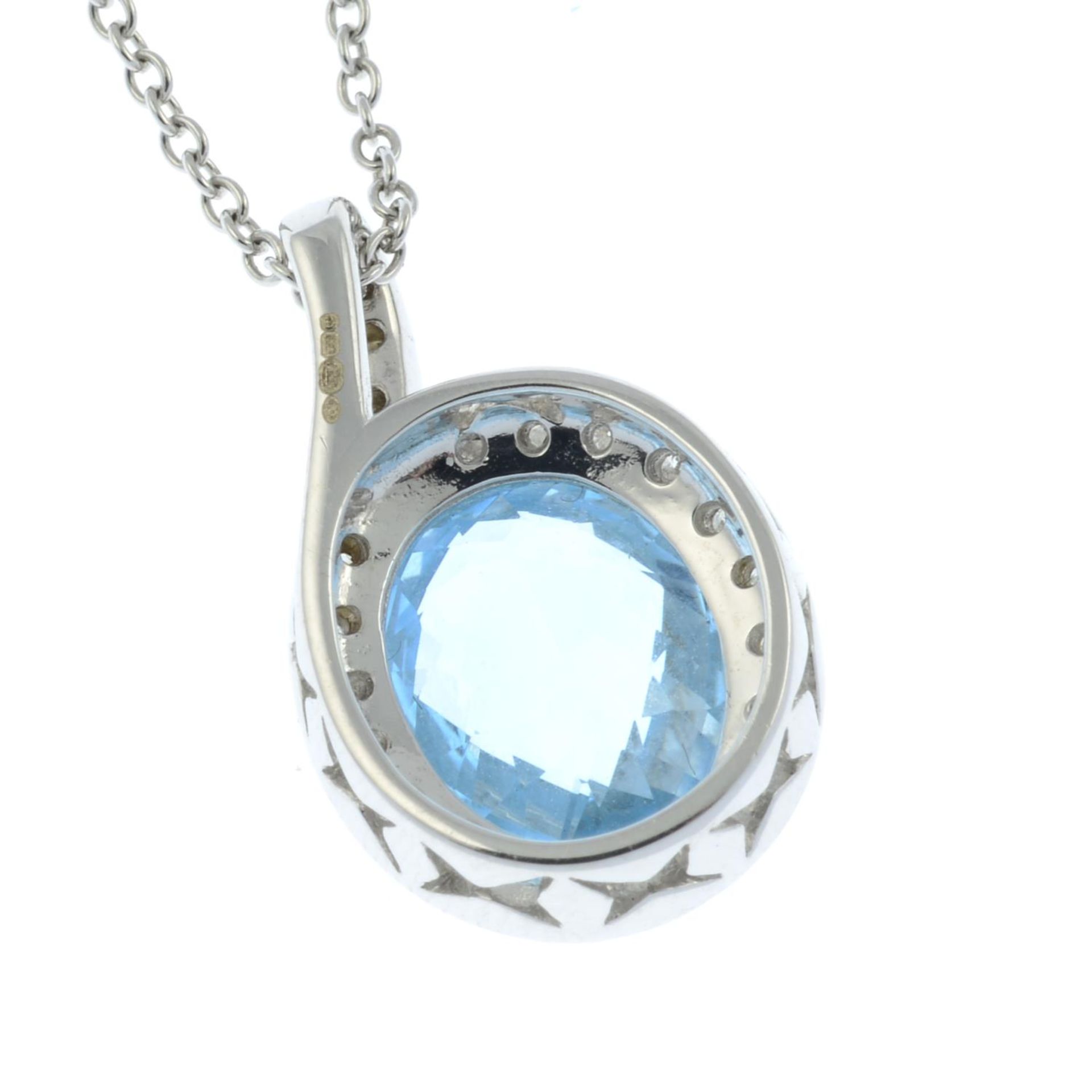 An 18ct gold aquamarine and brilliant-cut diamond pendant, - Image 2 of 3