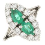 An emerald and brilliant-cut diamond dress ring.Total emerald weight 0.72ct,