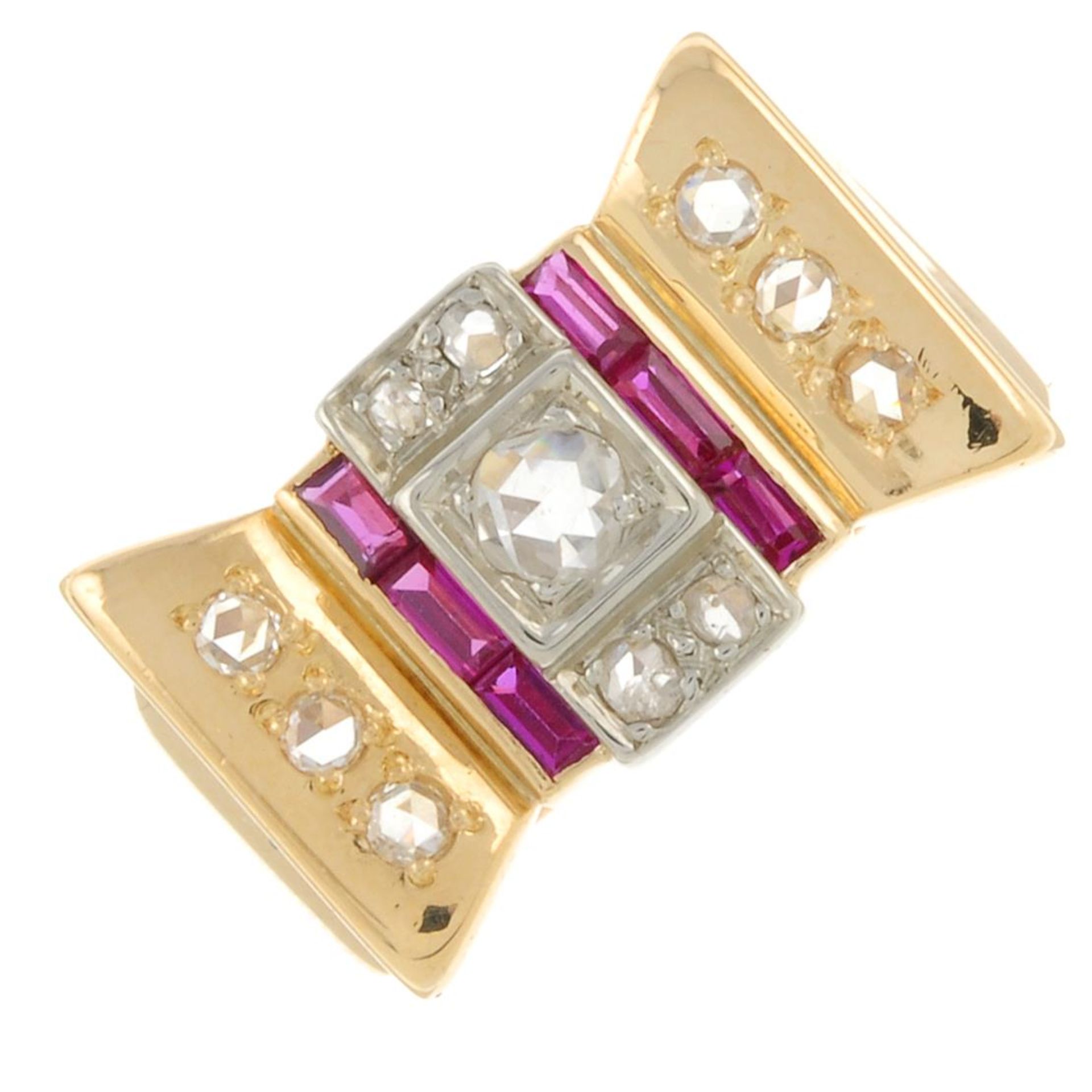 A 14ct gold ruby and rose-cut diamond dress ring.