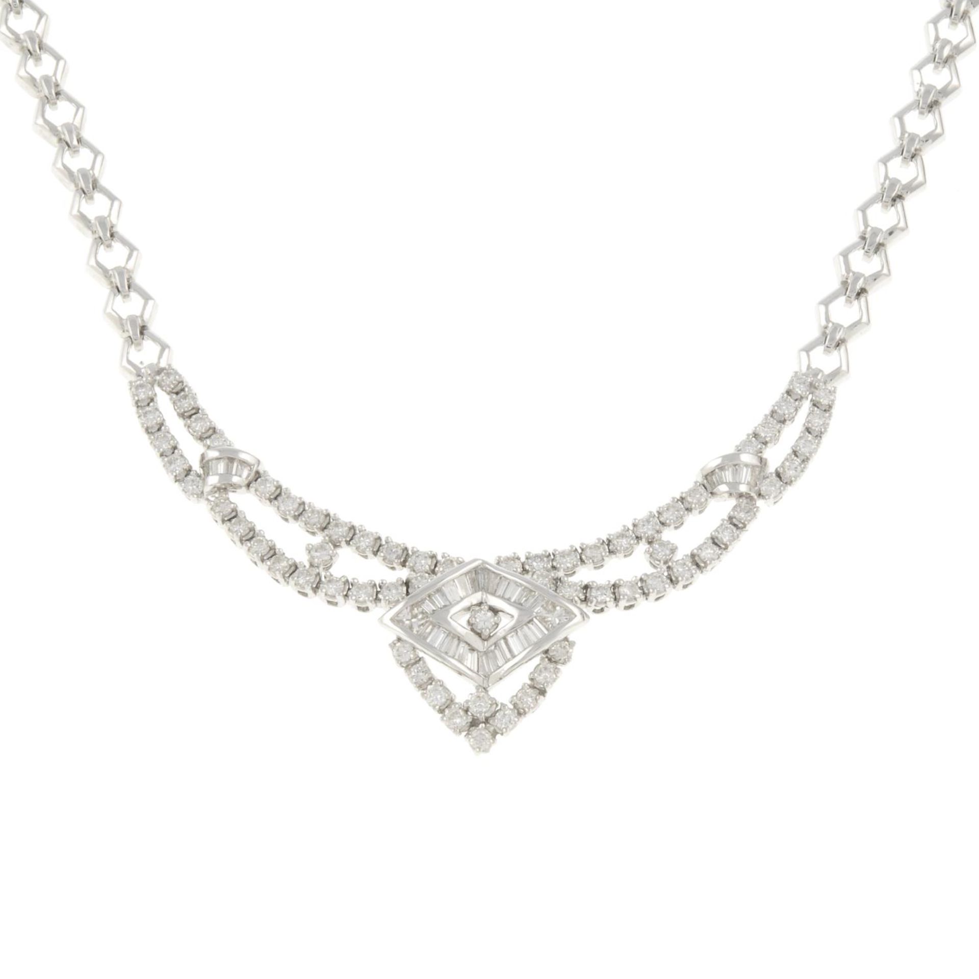 A vari-cut diamond necklace.Estimated total diamond weight 2.75cts,