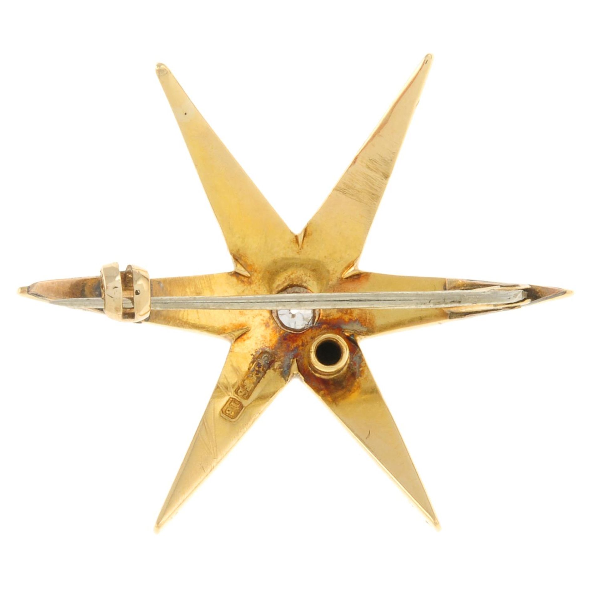 An early 20th century 18ct gold old-cut diamond and split pearl star brooch.Estimated diamond - Image 2 of 2