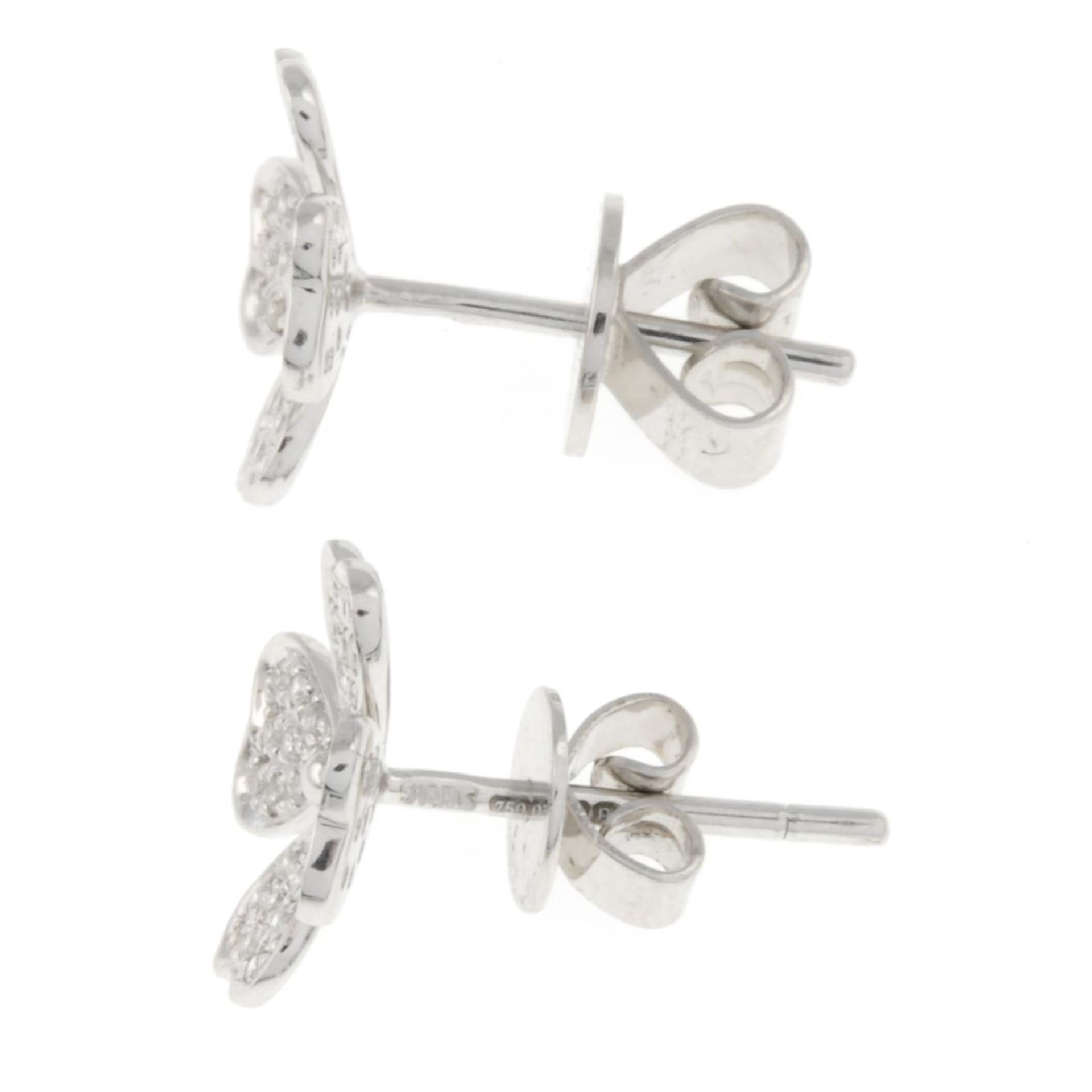 A pair of 18ct gold brilliant-cut diamond four-leaf clover stud earrings.Total diamond weight - Image 2 of 3