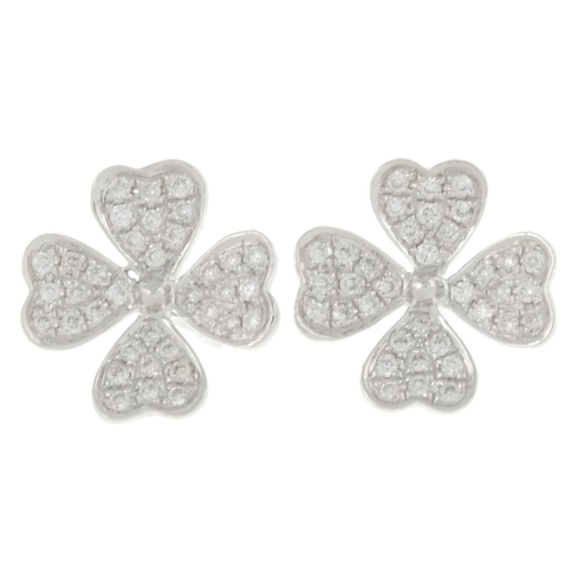 A pair of 18ct gold brilliant-cut diamond four-leaf clover stud earrings.Total diamond weight