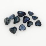 A selection of heart shape blue sapphires.