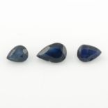 A selection of pear shape blue sapphires.