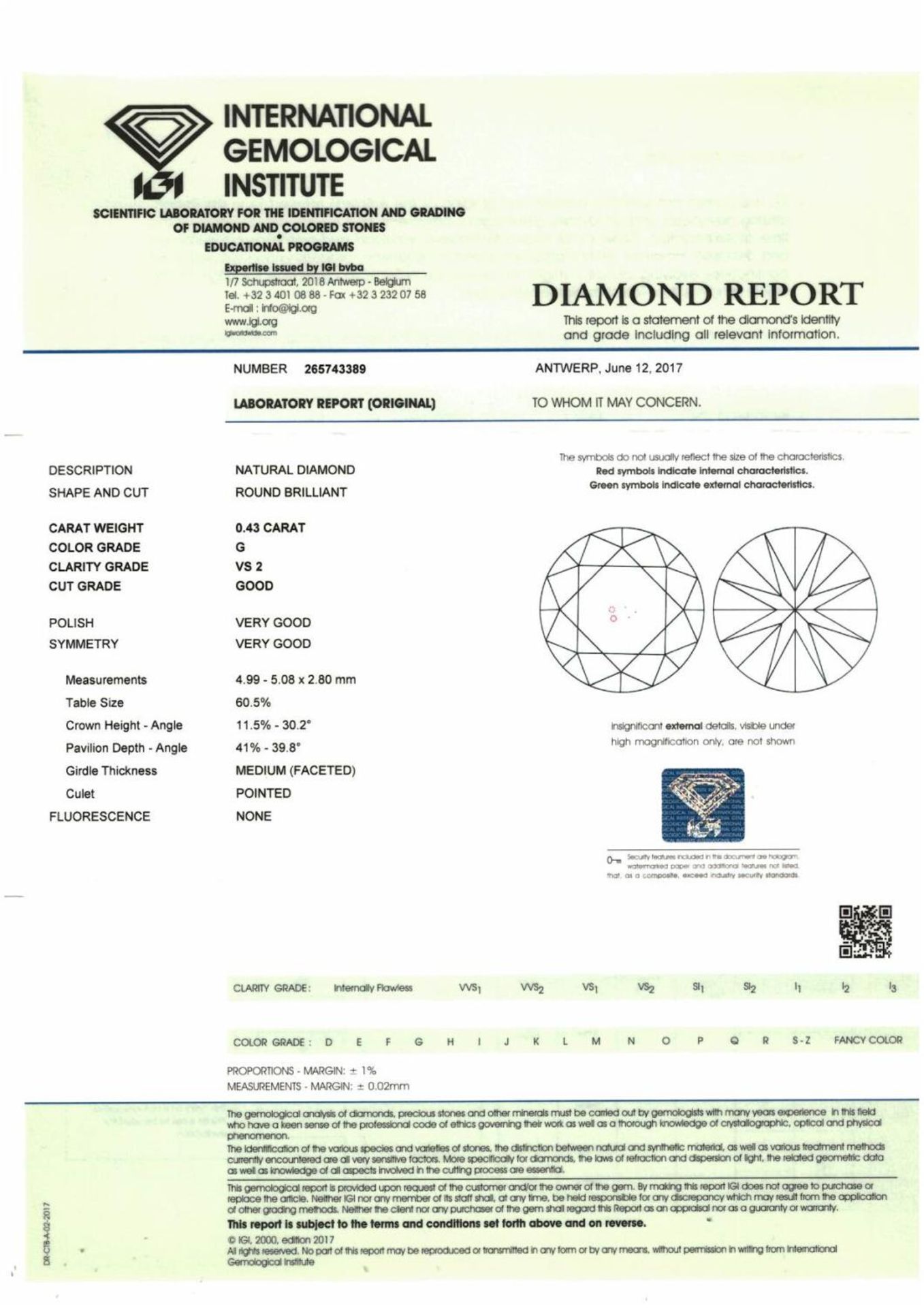 A brilliant cut diamond, weighing 0.43ct. - Bild 3 aus 3