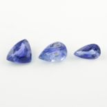 A selection of pear shape blue sapphires.