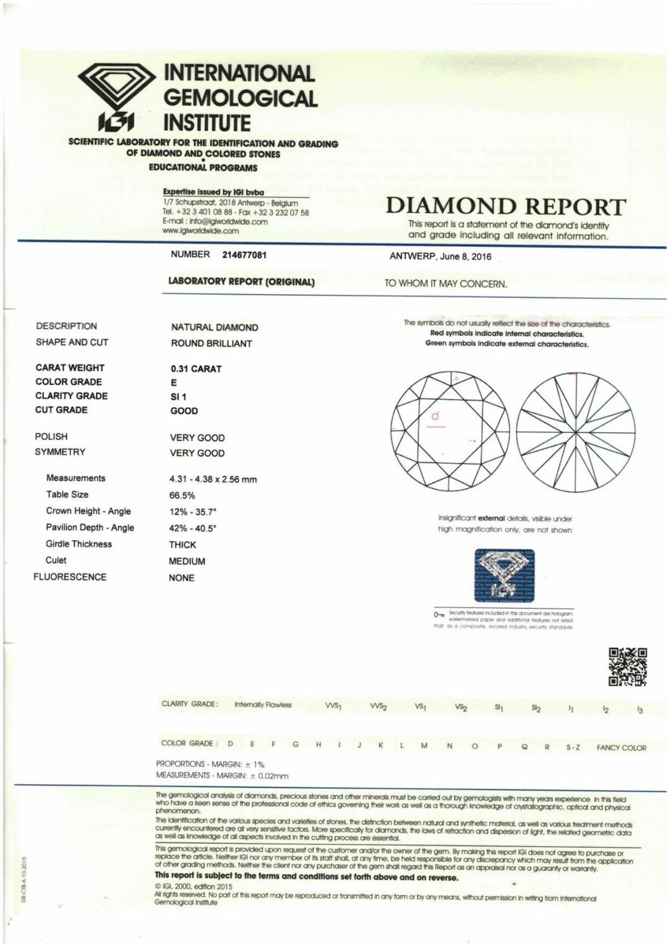 A brilliant cut diamond, weighing 0.31ct. - Bild 3 aus 3