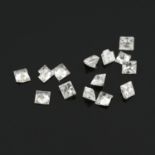 A selection of square shape diamonds.