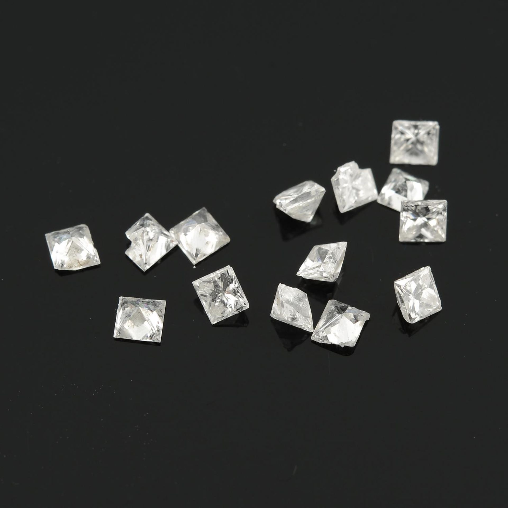 A selection of square shape diamonds.