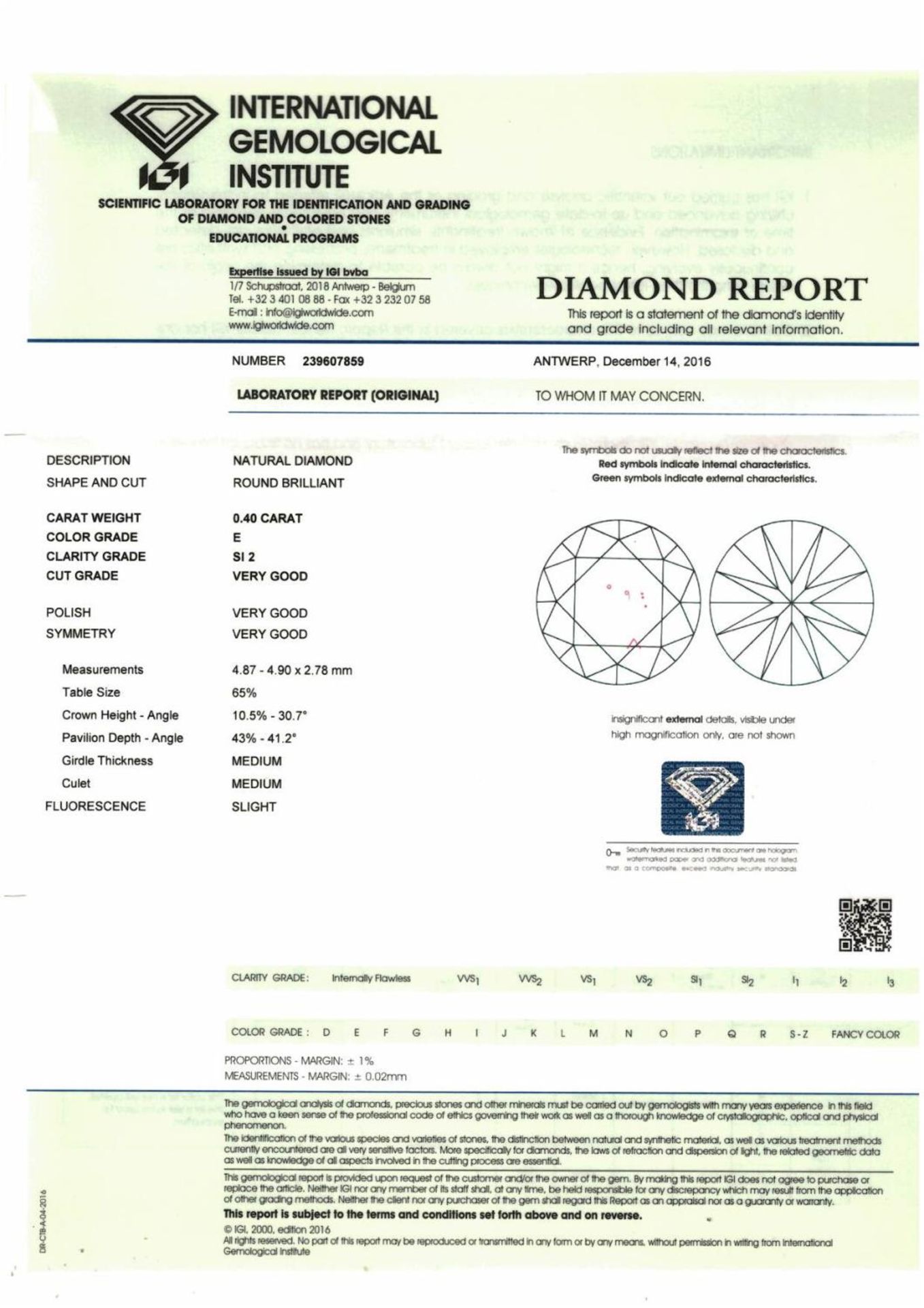 A brilliant cut diamond, weighing 0.40ct. - Image 3 of 3