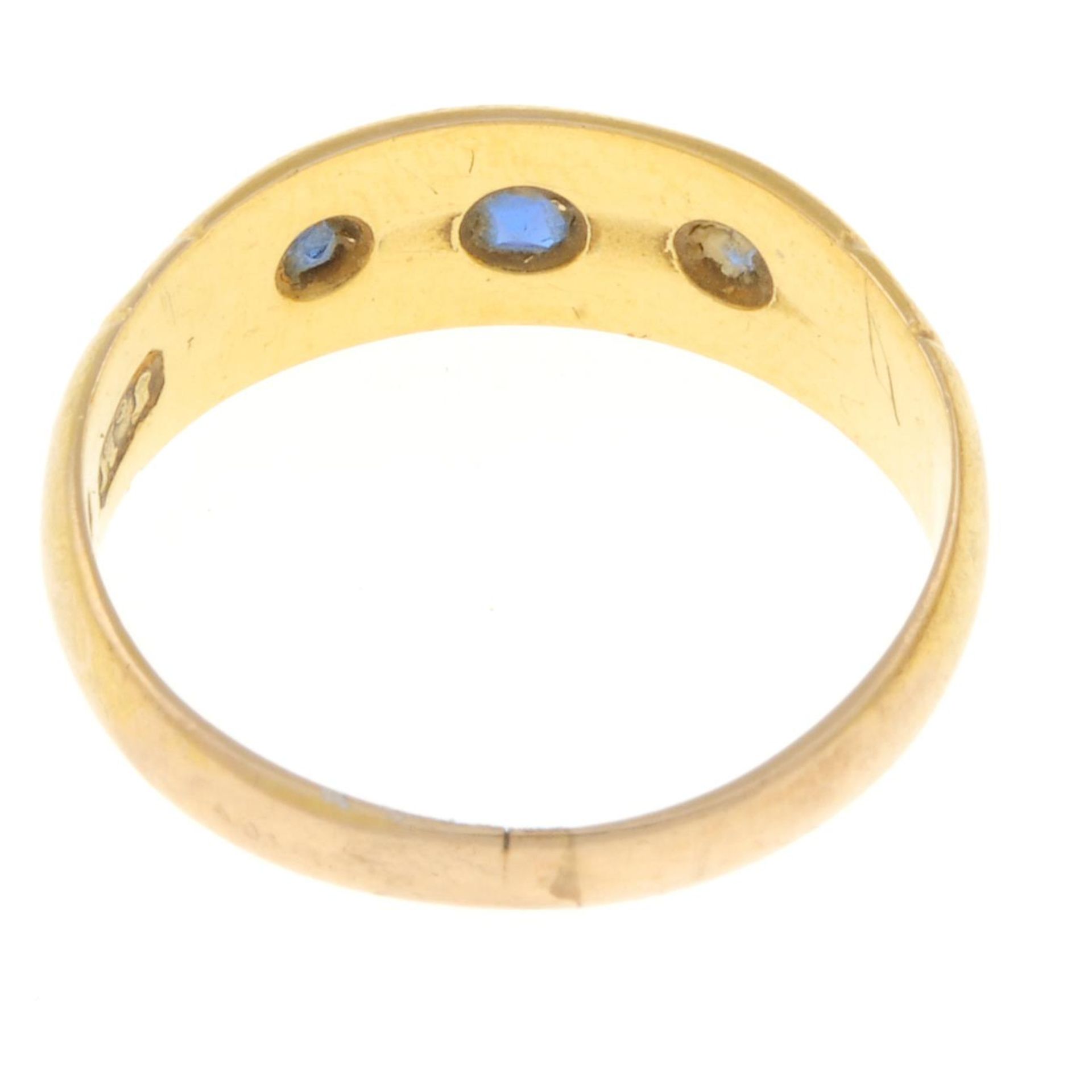 A mid Victorian 15ct gold sapphire and split pearl five-stone ring. - Image 3 of 3