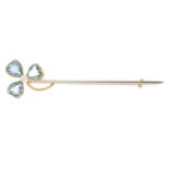 An early 20th century gold and platinum aquamarine and seed pearl floral bar brooch.Length 5.7cms.