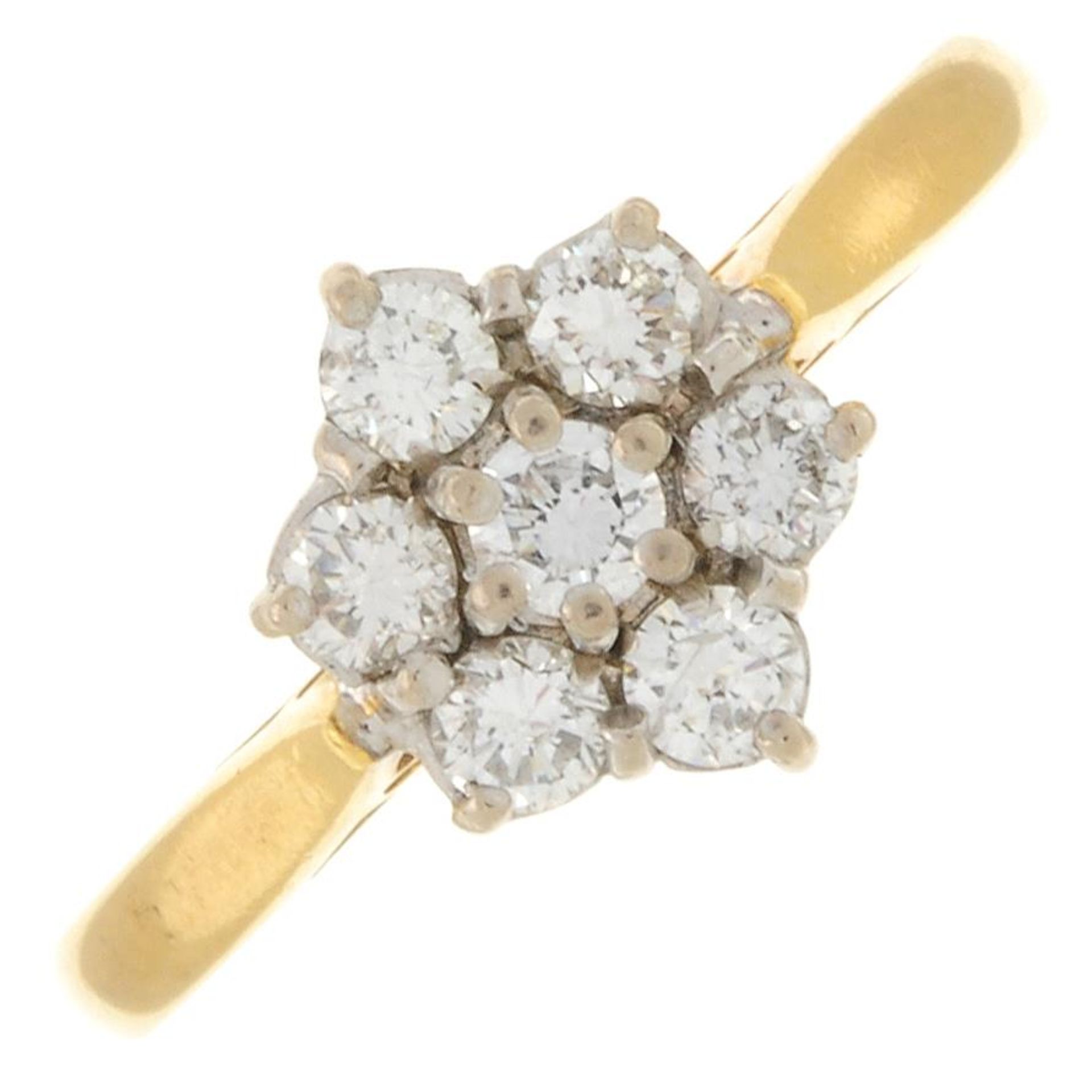 An 18ct gold brilliant-cut diamond cluster ring.Estimated total diamond weight 0.45ct,