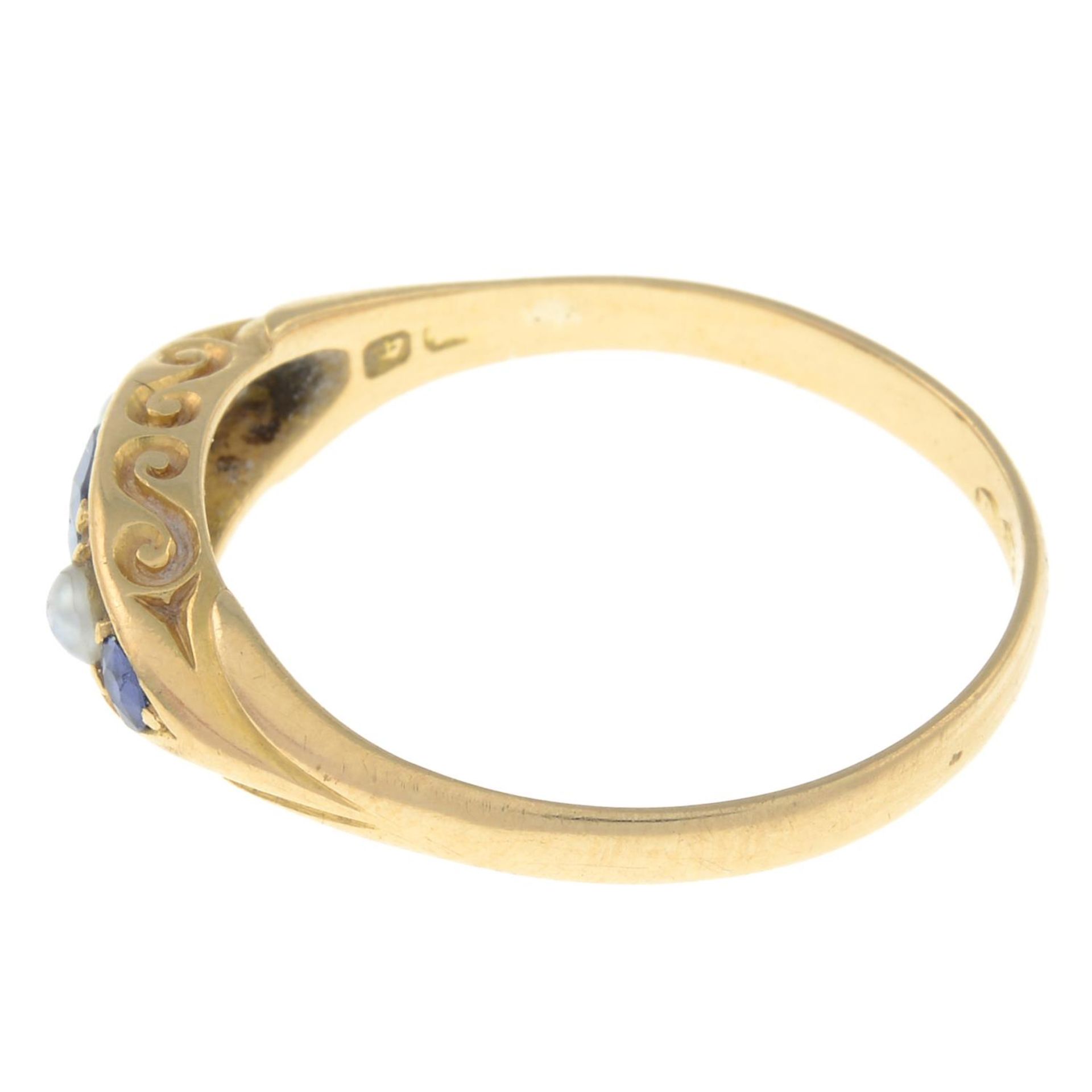 A late Victorian 18ct gold sapphire and split pearl ring. - Image 2 of 3