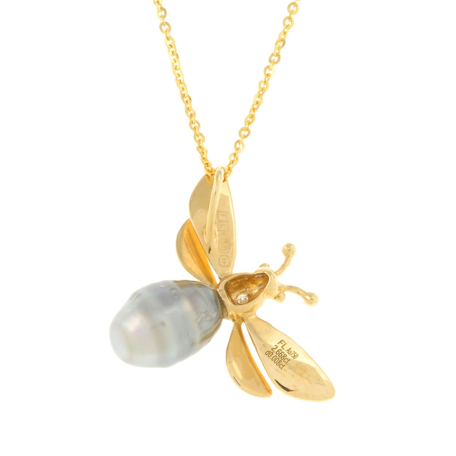 An 18ct gold cultured pearl and diamond insect pedant, - Image 2 of 2