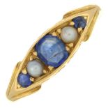 A late Victorian 18ct gold sapphire and split pearl ring.