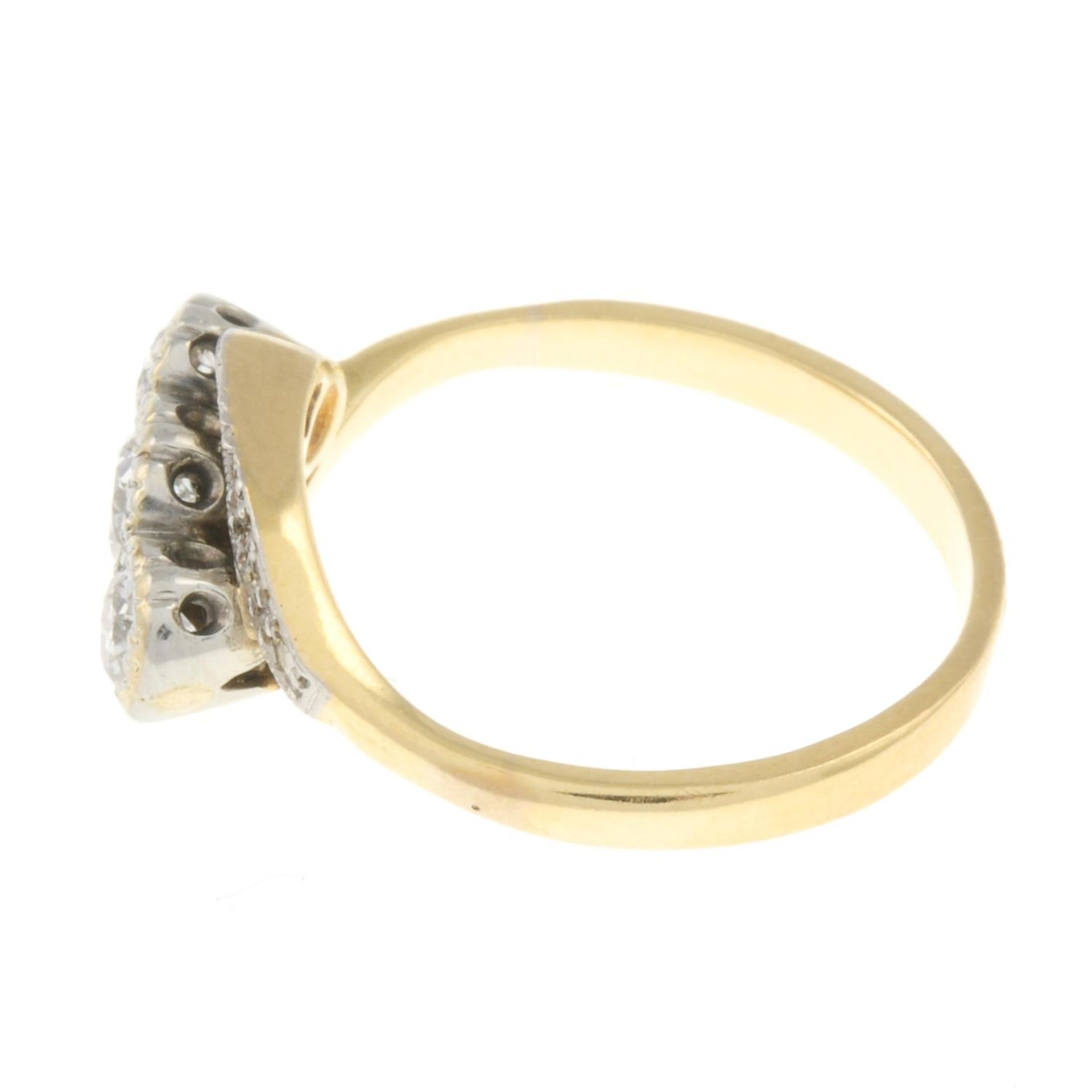 A mid 20th century 18ct gold brilliant-cut diamond three-stone ring.Estimated total diamond weight - Image 2 of 3