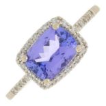 A tanzanite and single-cut diamond cluster ring.Stamped 10K.Ring size N1/2.