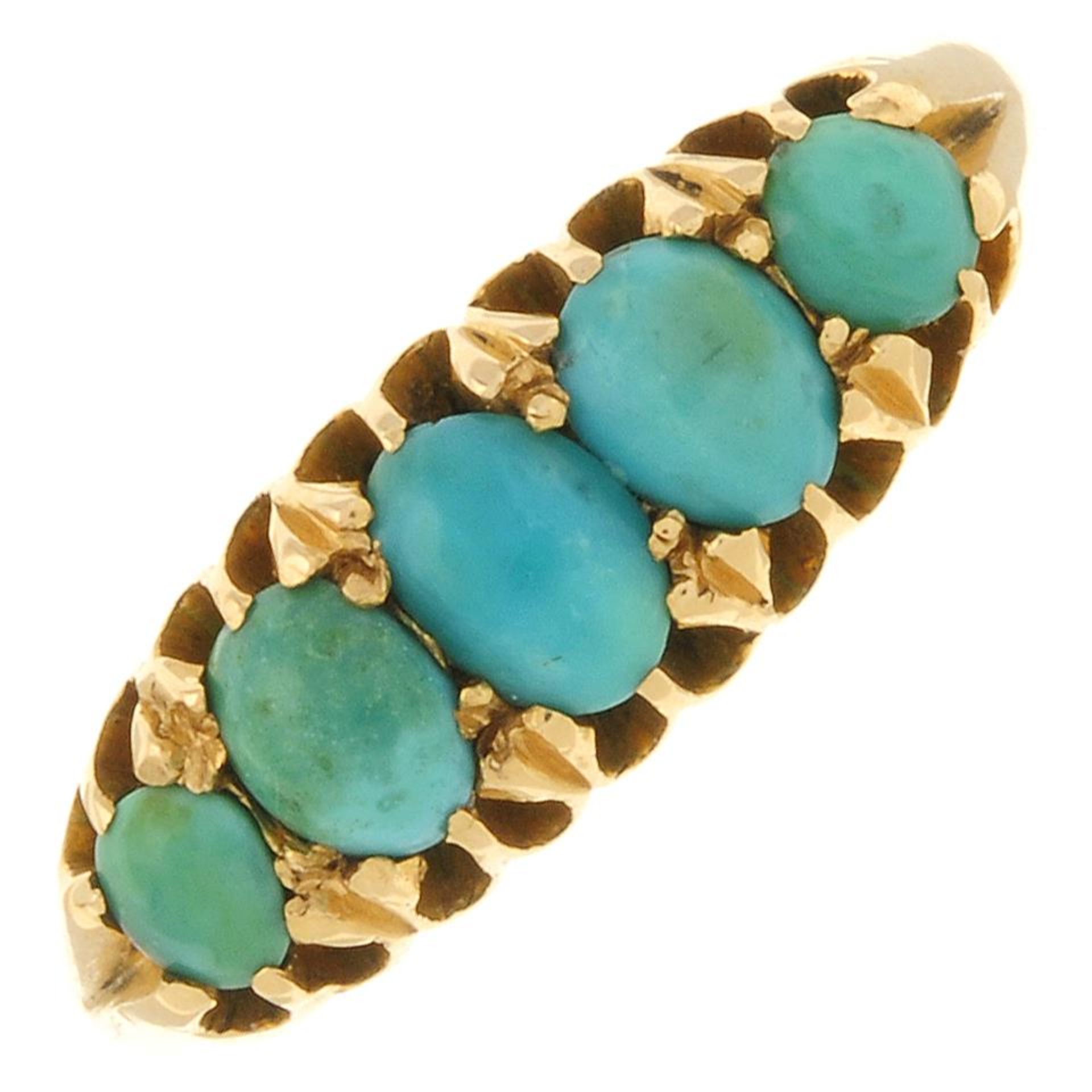 An early 20th century 18ct gold turquoise five-stone ring.