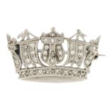 A 9ct gold diamond Naval crown brooch.Estimated total diamond weight 0.20ct.Hallmarks for