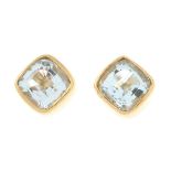 A pair of 9ct gold aquamarine stud earrings.Hallmarks for 9ct gold.