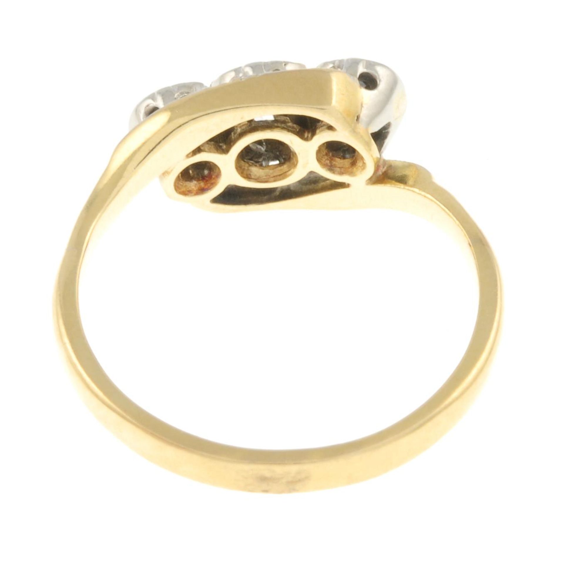 A mid 20th century 18ct gold brilliant-cut diamond three-stone ring.Estimated total diamond weight - Image 3 of 3