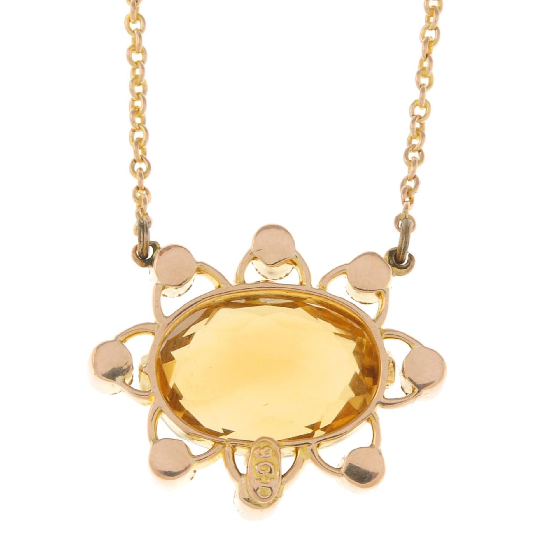 An early 20th century 9ct gold citrine and split pearl pendant, - Image 2 of 2