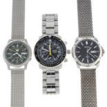 A group of five Seiko bracelet watches, to include a quartz chronograph example.