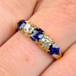 An early 20th century gold sapphire and old-cut diamond five-stone ring.