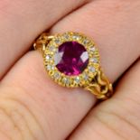 A late Victorian 18ct gold rhodolite garnet and old-cut diamond cluster ring,