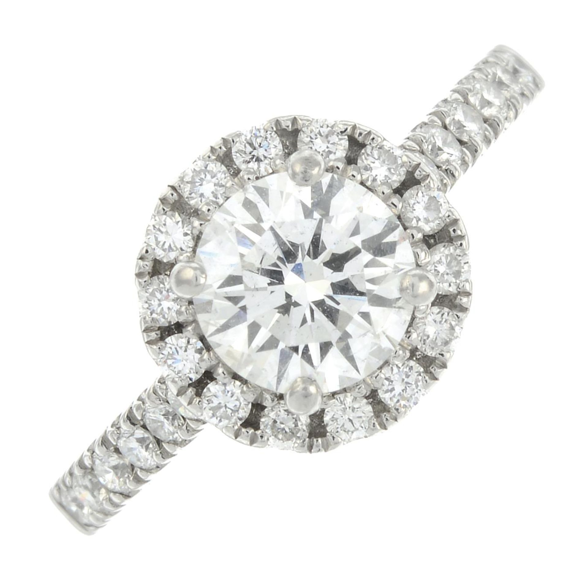 A platinum brilliant-cut diamond halo cluster ring. - Image 2 of 7