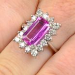 An 18ct gold pink sapphire and diamond cluster ring.