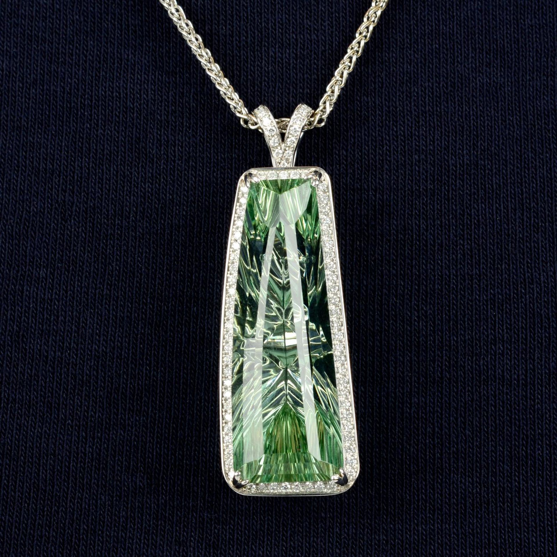 A fancy-cut green beryl and diamond pendant,