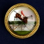 A late Victorian 18ct gold reverse-carved and painted intaglio brooch,