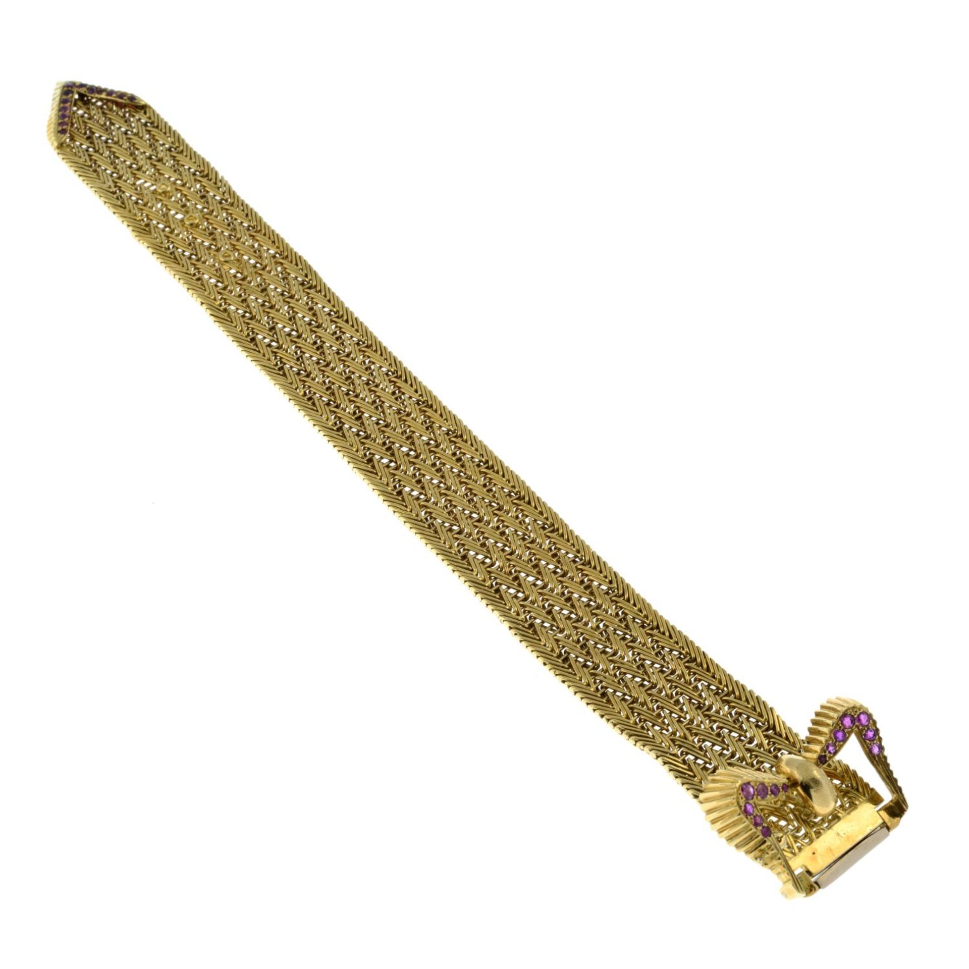 A 1960s 18ct gold ruby buckle bracelet, by Kutchinsky.Hallmarks for London, 1969. - Image 5 of 5